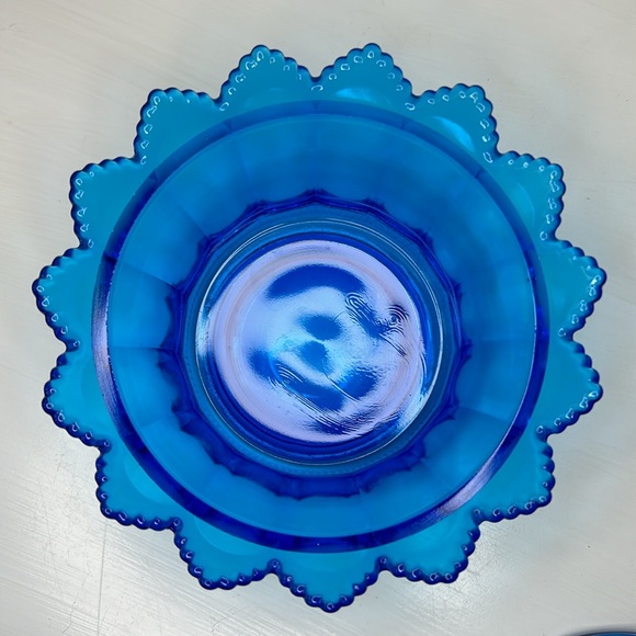 Fenton 💙 Vintage Blue Glass Art Thumbprint Candy Dish W/ Lid Collectible Decor - Picture 7 of 16